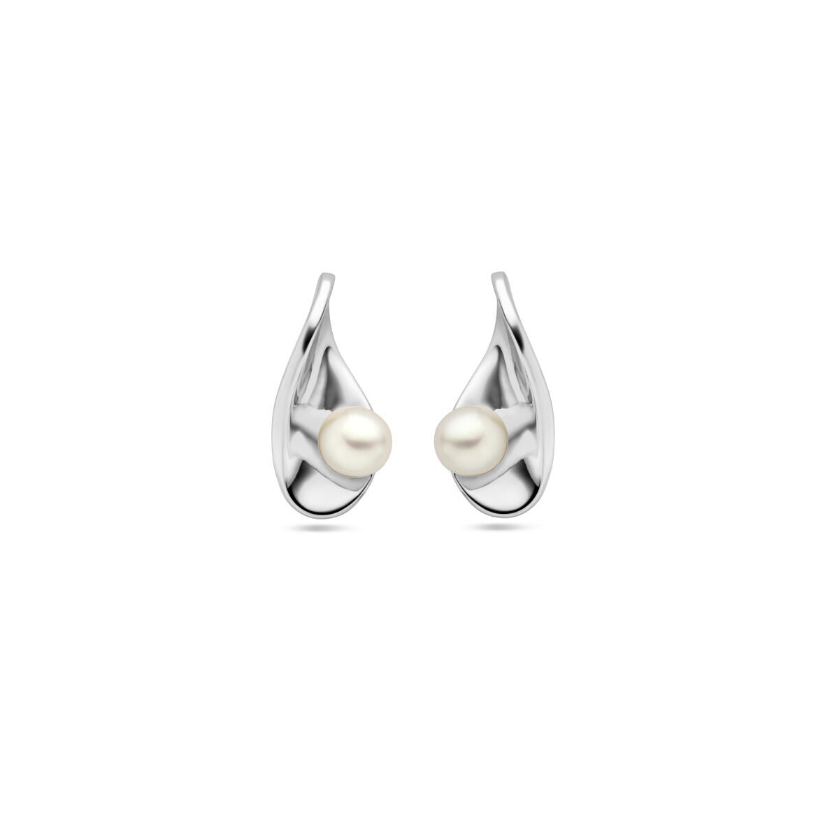 Ohrstecker aus rhodiniertem Silber mit einer weißen Perle in tropfenförmigem Design