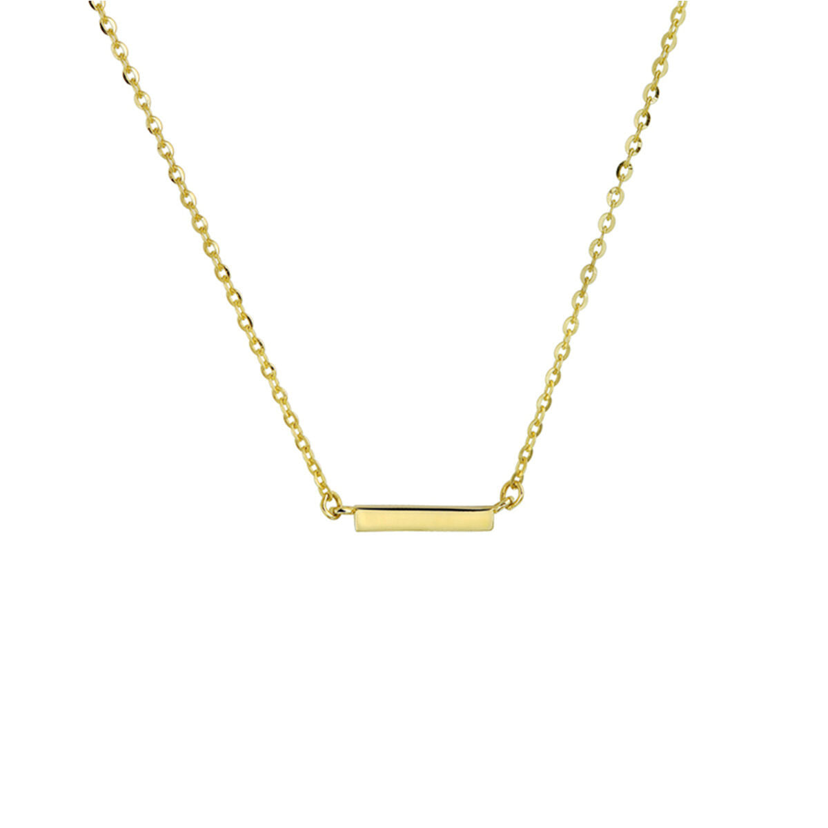 Collier aus 14K Gelbgold mit einem schmalen Balkenanhänger und feiner Kette, 41 + 4 cm lang