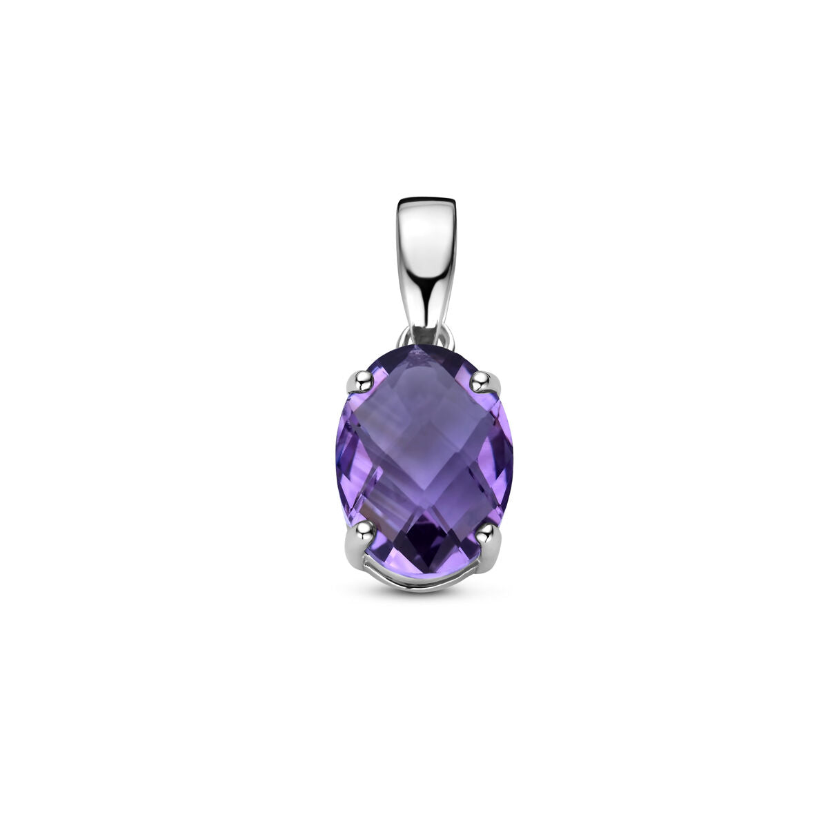 Hänger aus rhodiniertem Silber mit ovalem Amethyst in lila Farbton