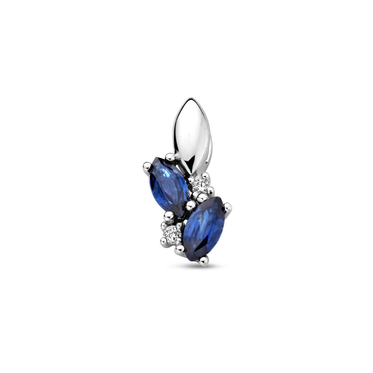 Hänger aus 14K Weißgold mit zwei blauen Saphiren und Diamanten 0,02 ct