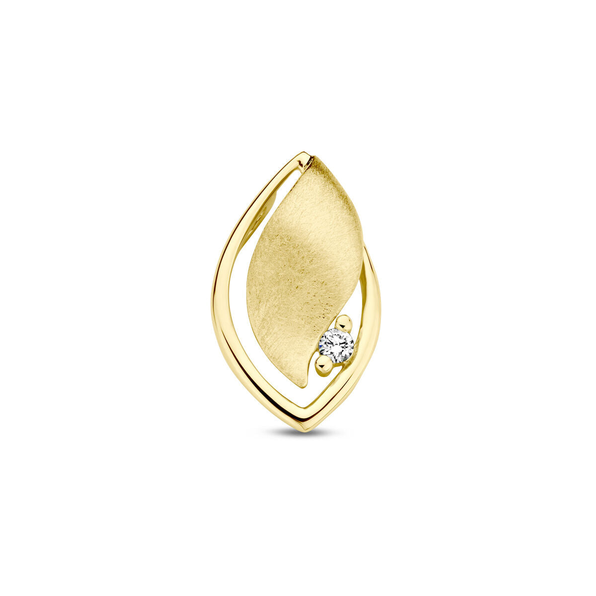 Hänger aus 14K Gelbgold mit mattem und poliertem Blattdesign sowie einem 0,04 ct Diamanten