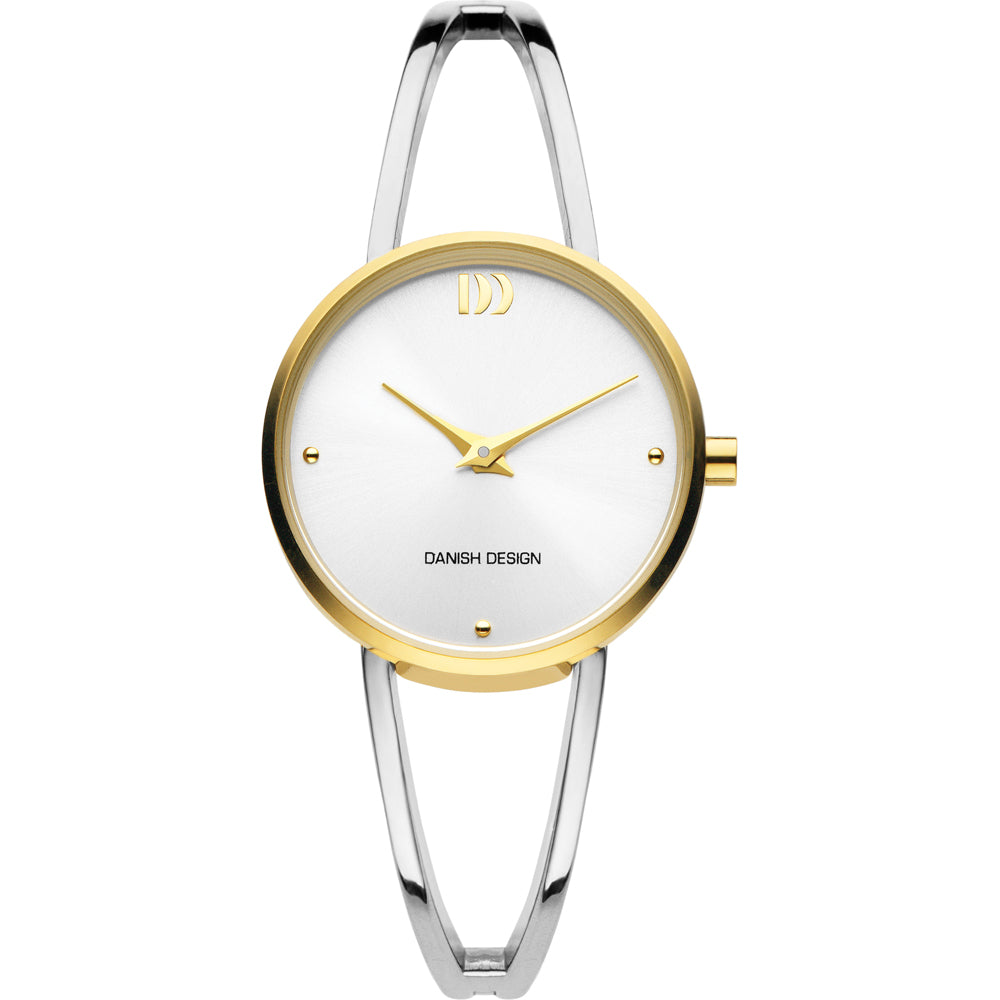Uhr mit silbernem Gehäuse, goldenem Zifferblatt und schmalem Armband