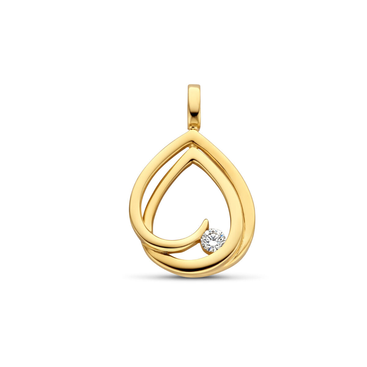 Hänger aus 14K Gelbgold in Tropfenform mit einem 0,06 ct Diamanten