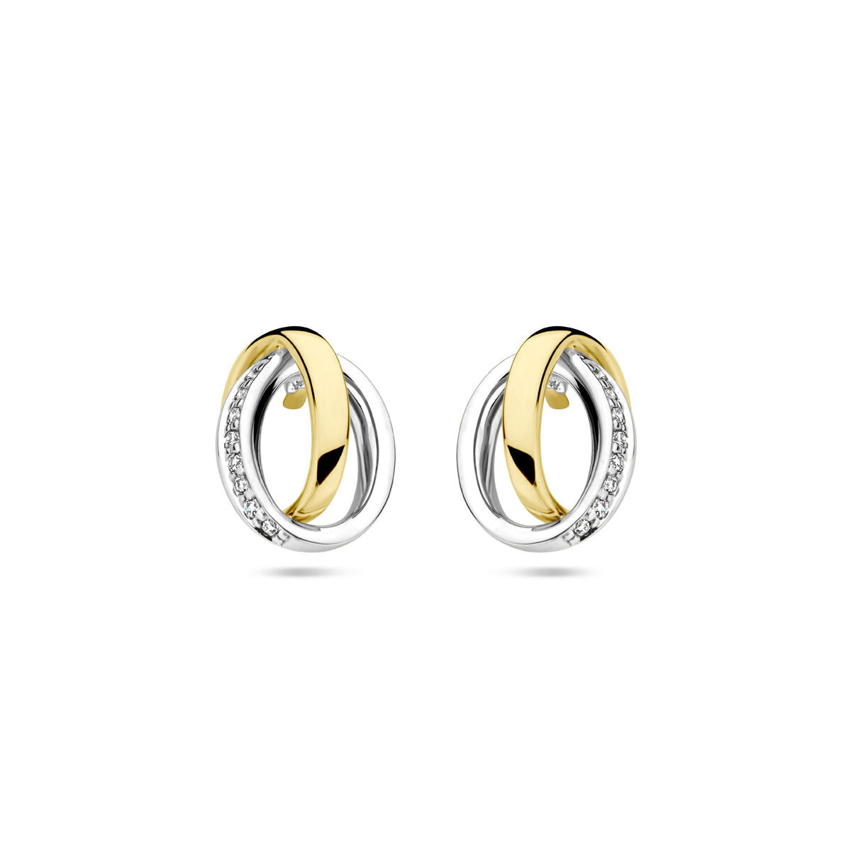 Ohrstecker aus 14K bicolor Gold mit gelbem und weißem Gold, besetzt mit Diamanten 0,05 ct