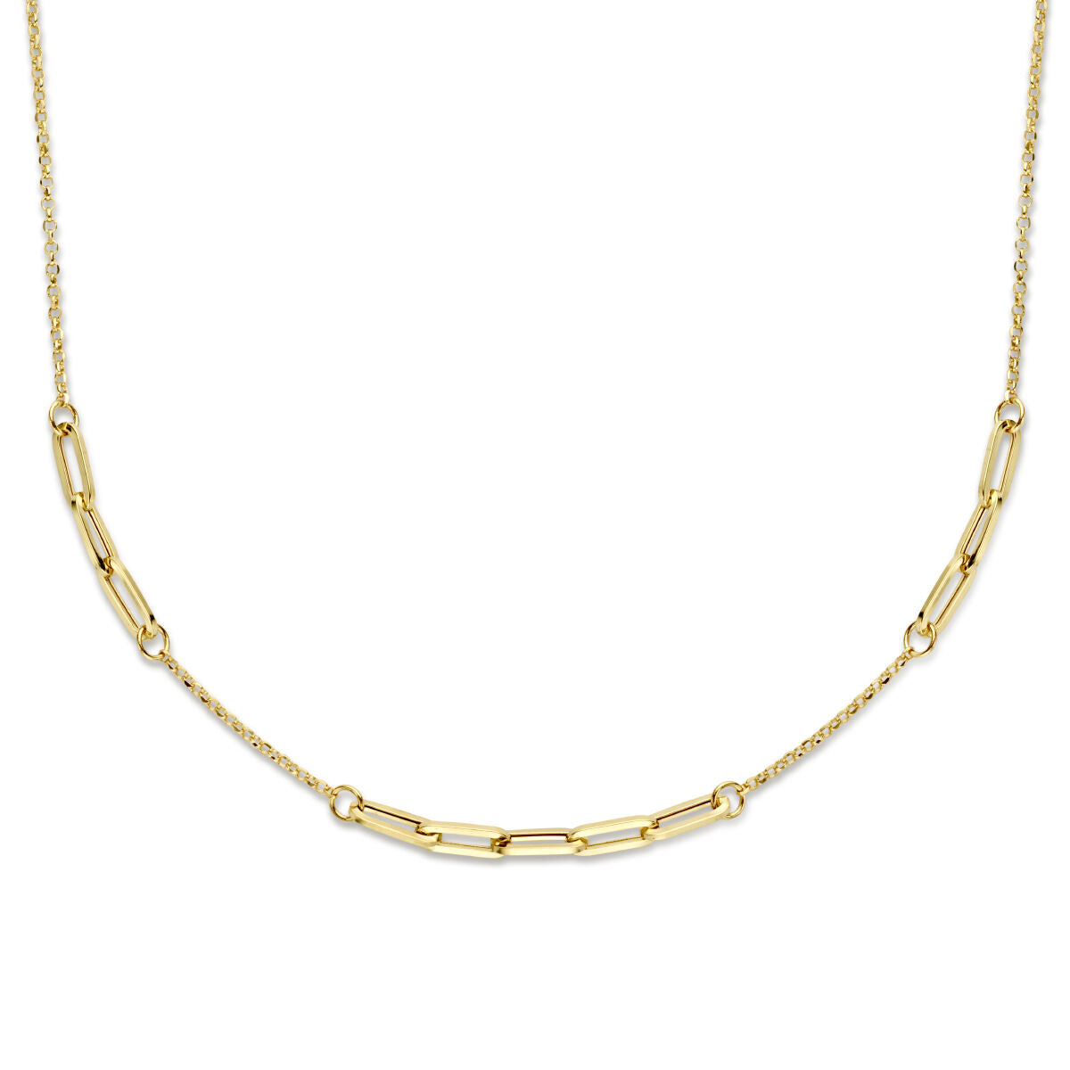 Halskette aus 14K Gelbgold mit Jasseron- und Paperclip-Elementen, 3,5 mm breit, 42 + 2 cm lang
