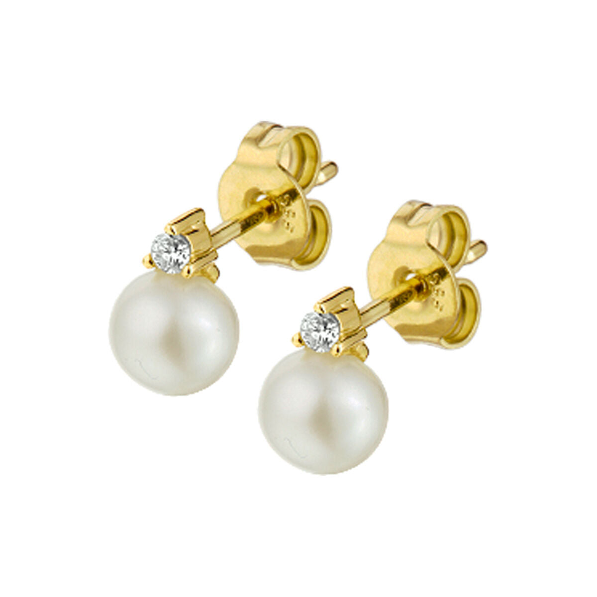 Ohrstecker aus 14K Gelbgold mit einer Perle und einem Diamanten (0,05 ct) oben dran