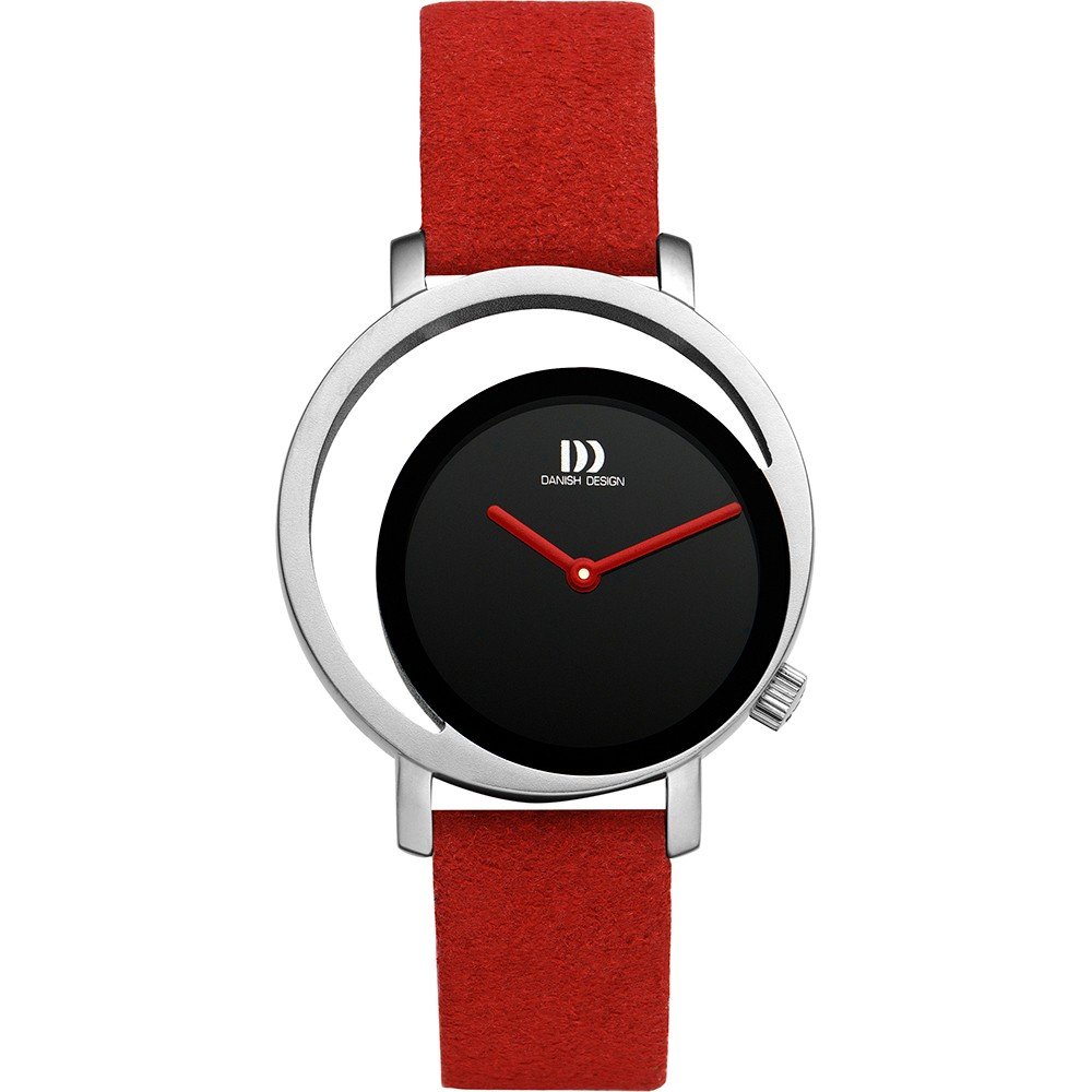 Damenarmbanduhr mit schwarzem Zifferblatt und rotem Lederarmband
