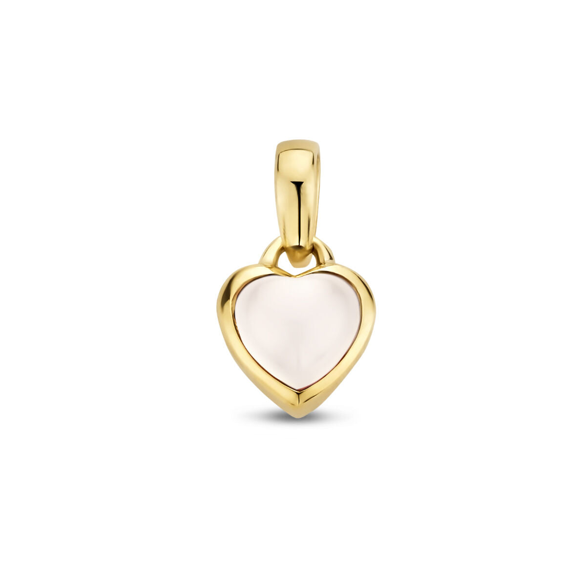 Hänger in Herzform aus 14K Gelbgold mit einem transparenten Mondstein.
