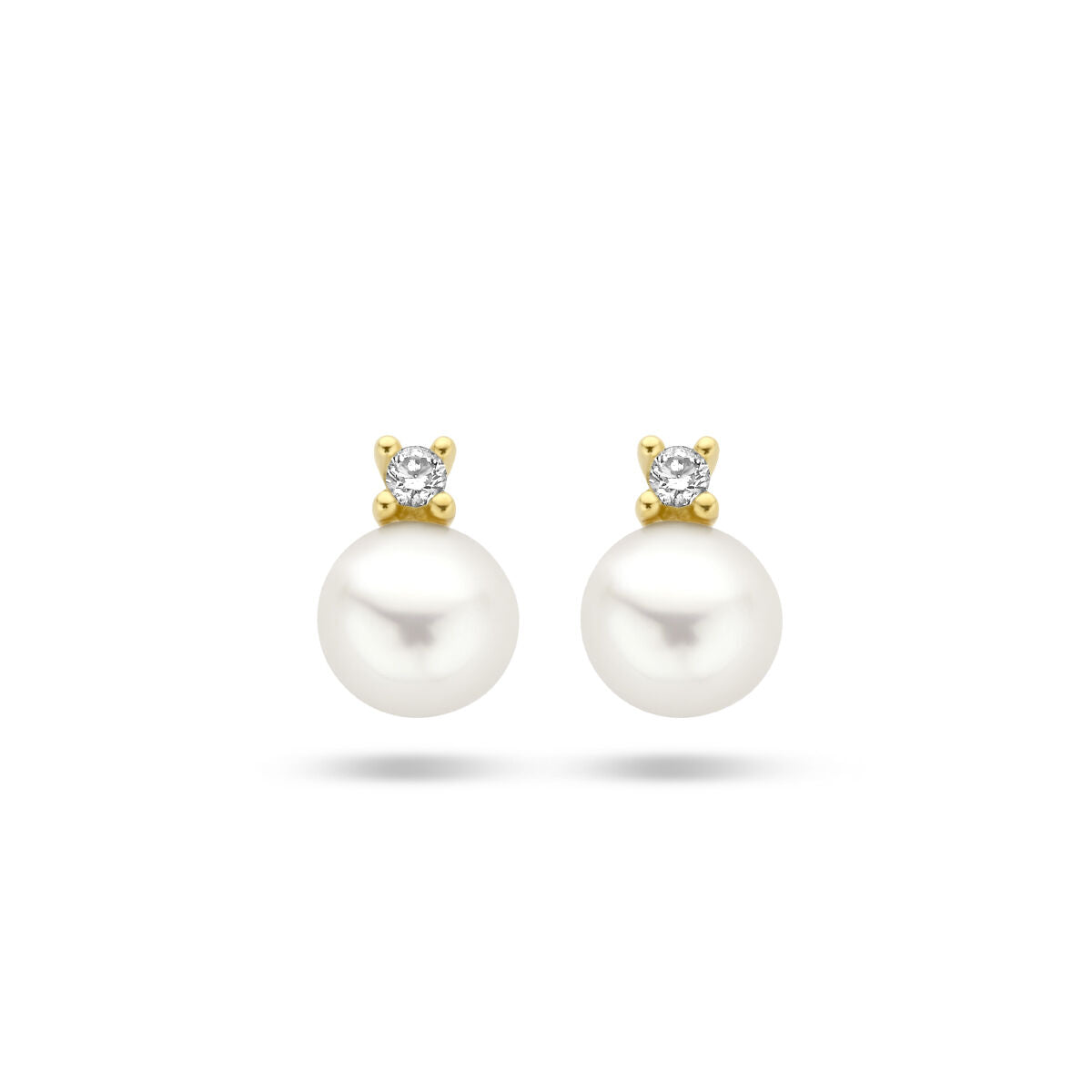 Ohrstecker aus 14K Gelbgold mit einer Perle und zwei Diamanten (0,02 ct)