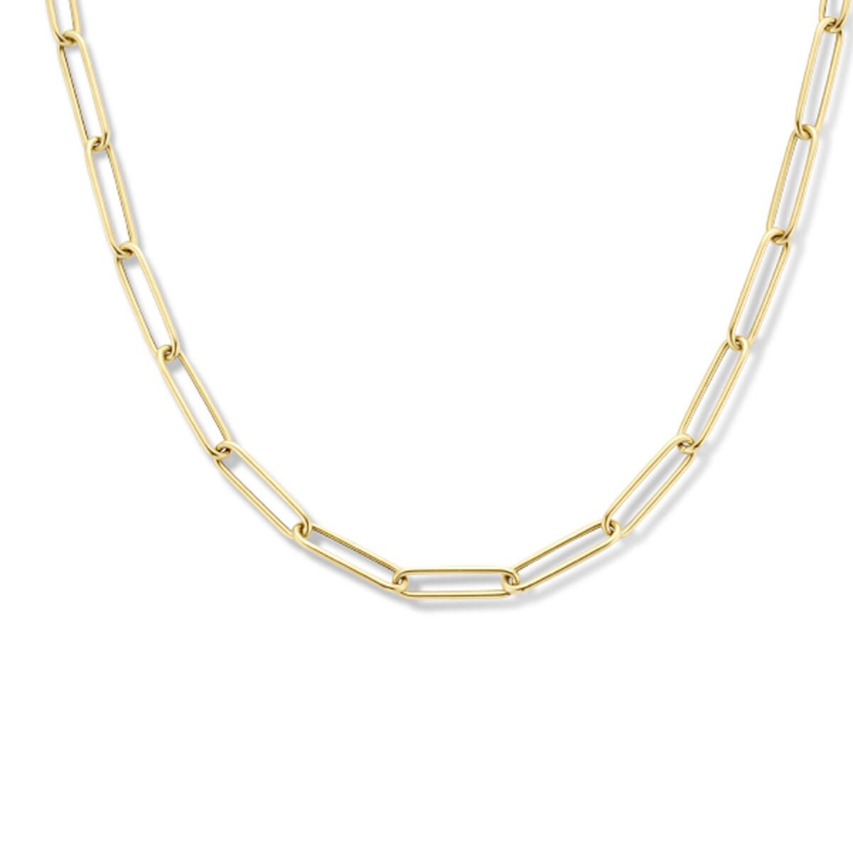 Collier aus 14K Gelbgold mit Paperclip-Design, runden Röhren und einem großen Federringverschluss, 45 cm lang
