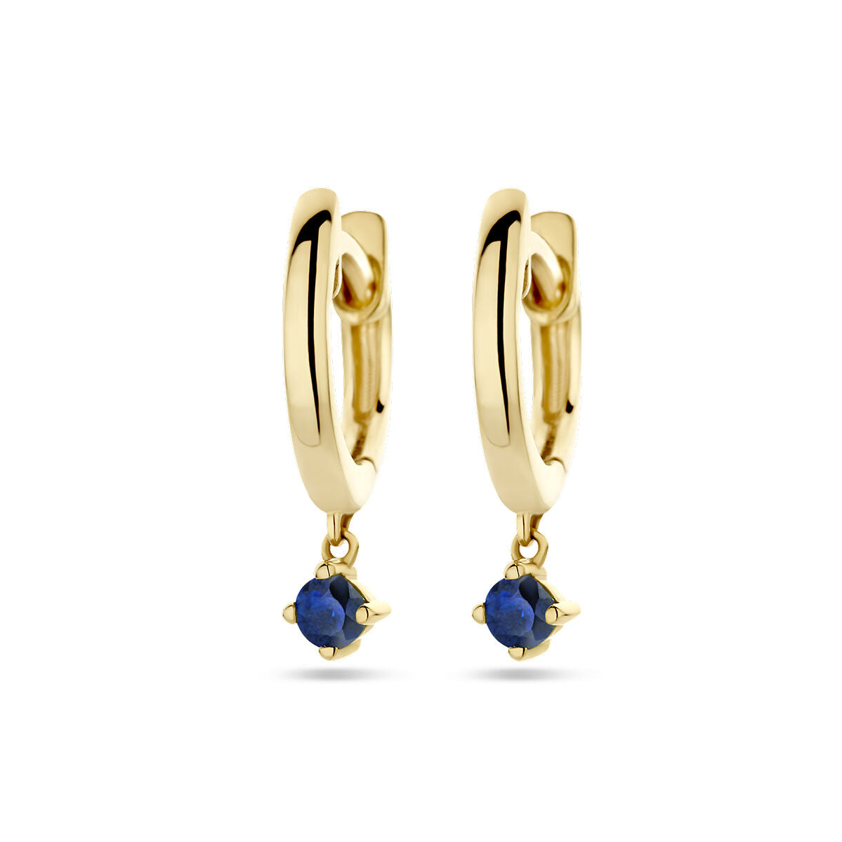 Klapp-Ohrringe aus 14K Gelbgold mit blauen Saphiren als Anhänger