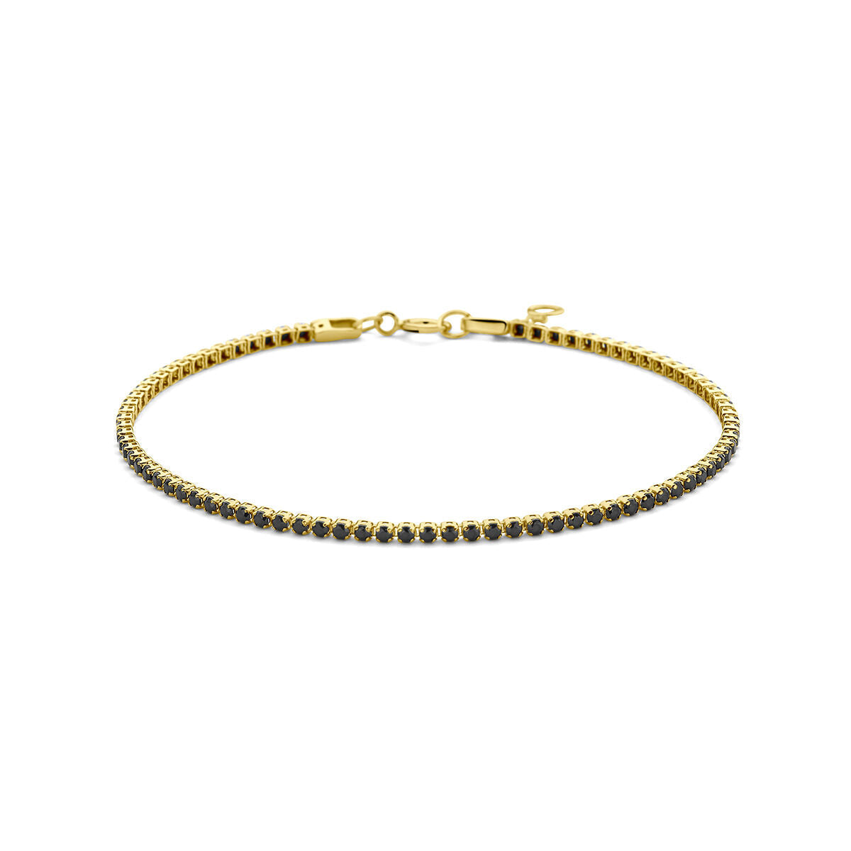 Tennisarmband aus 14K Gelbgold mit schwarzen Spinellen von 1,5 mm, Länge 16,5 - 18 cm