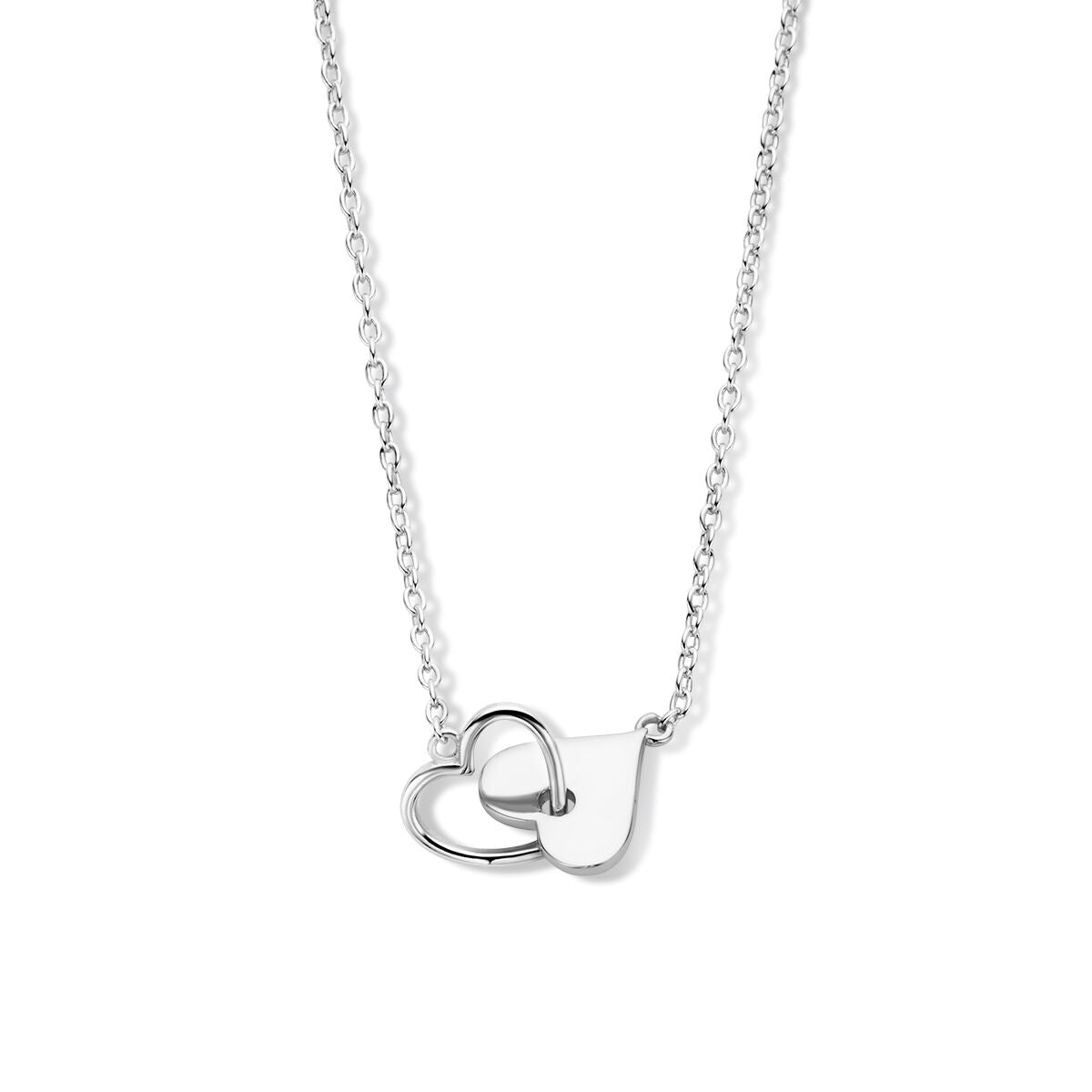 Halskette mit zwei Herz-Anhängern aus rhodiniertem Silber, Länge 40 + 4 cm