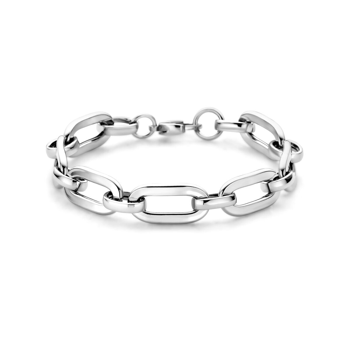 Silberne, rhodinierte Damenarmband mit ovalen Gliedern in glänzender Optik