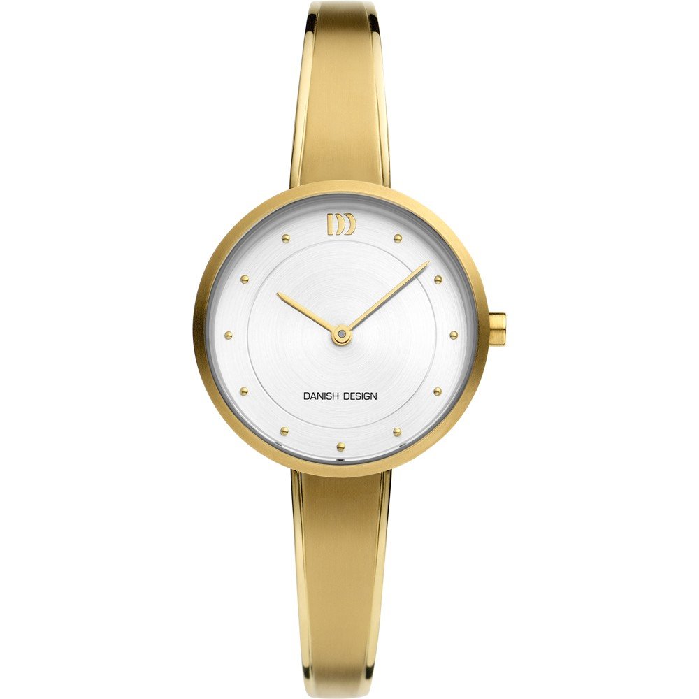Dameuhr mit goldenem Gehäuse, weißem Zifferblatt und goldfarbenem Armband