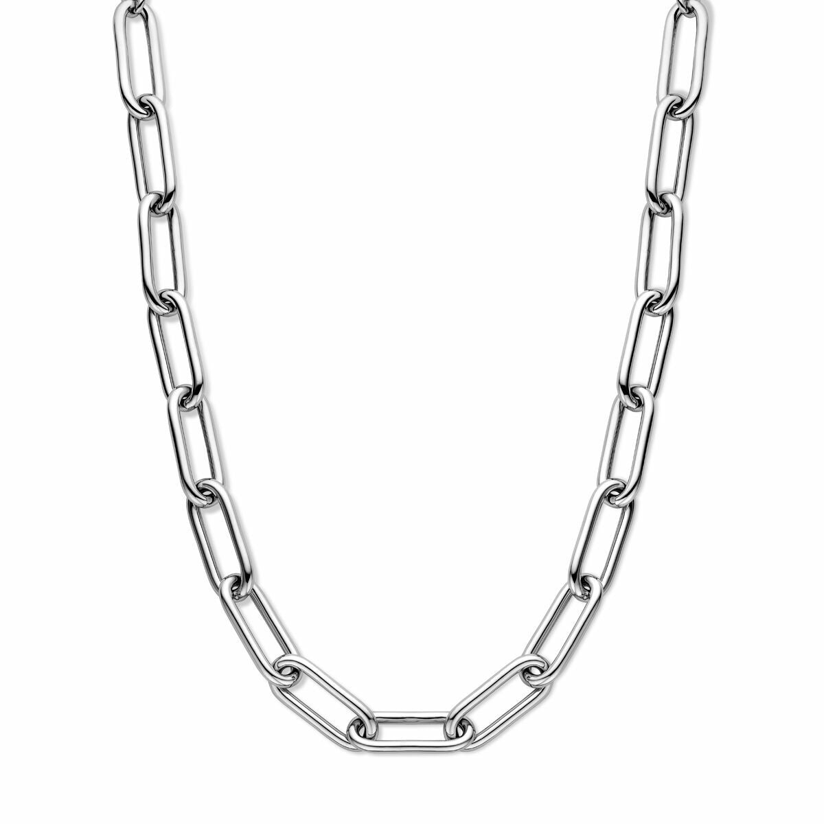 Collier aus rhodiniertem Silber mit Paperclip-Design und runden Rohren, 11,5 mm breit, 43 + 3,5 cm lang