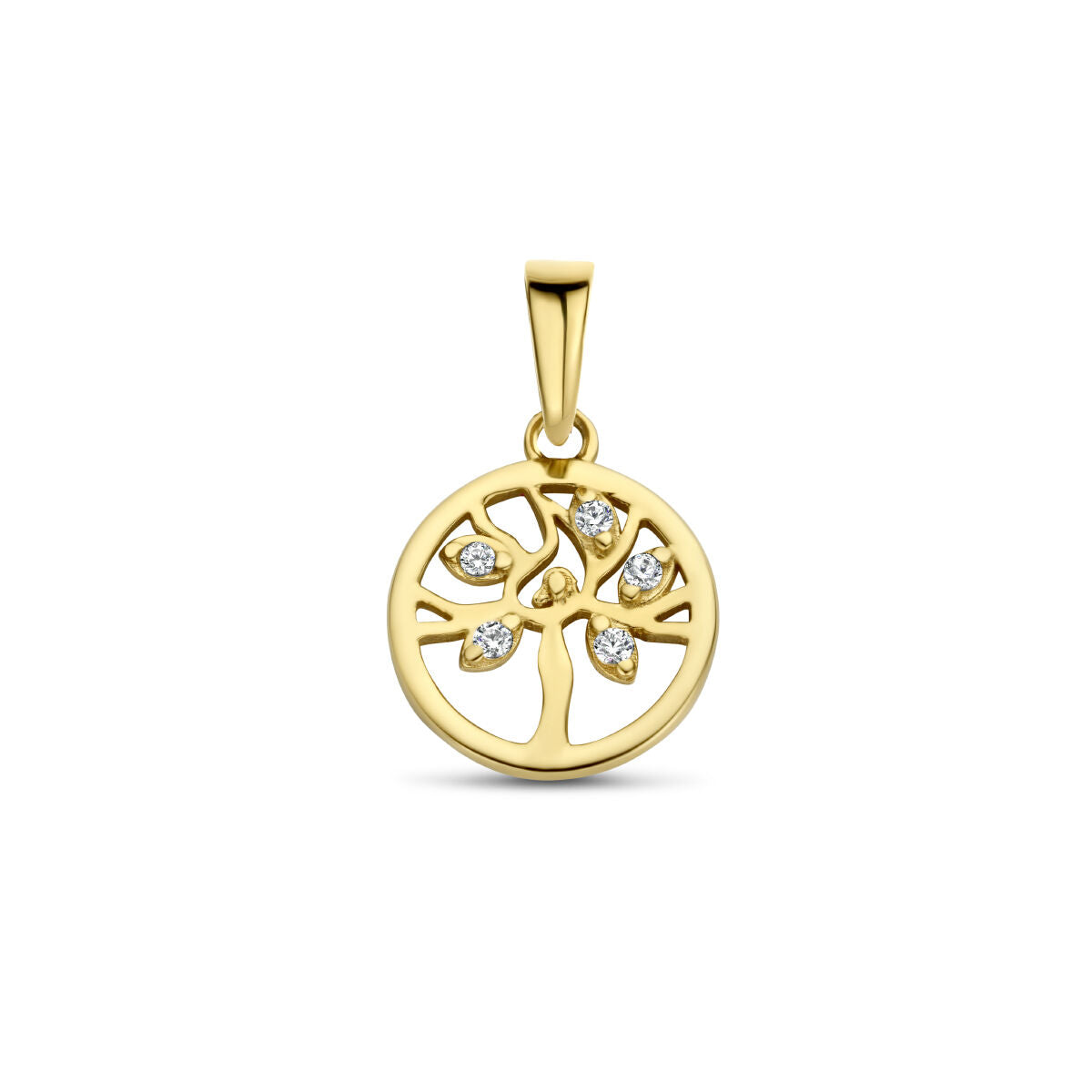 Hänger Lebensbaum aus 14K Gelbgold mit Zirkonia-Steinen in runder Form