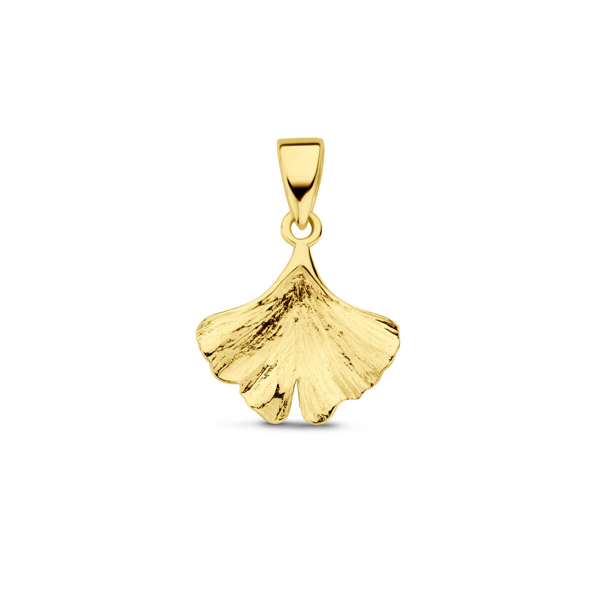 Hänger in Form eines Ginkgo-Blattes aus 14K Gelbgold mit strukturiertem Finish