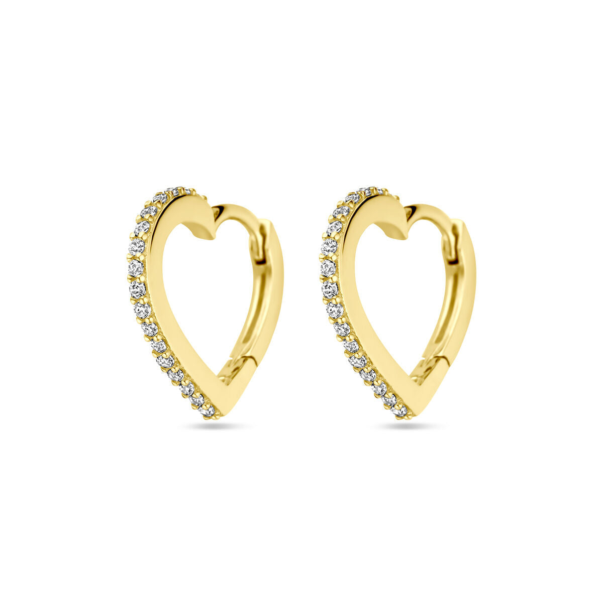 Klapp-Ohrringe in Herzform aus 14K Gelbgold mit Zirkonia-Steinen