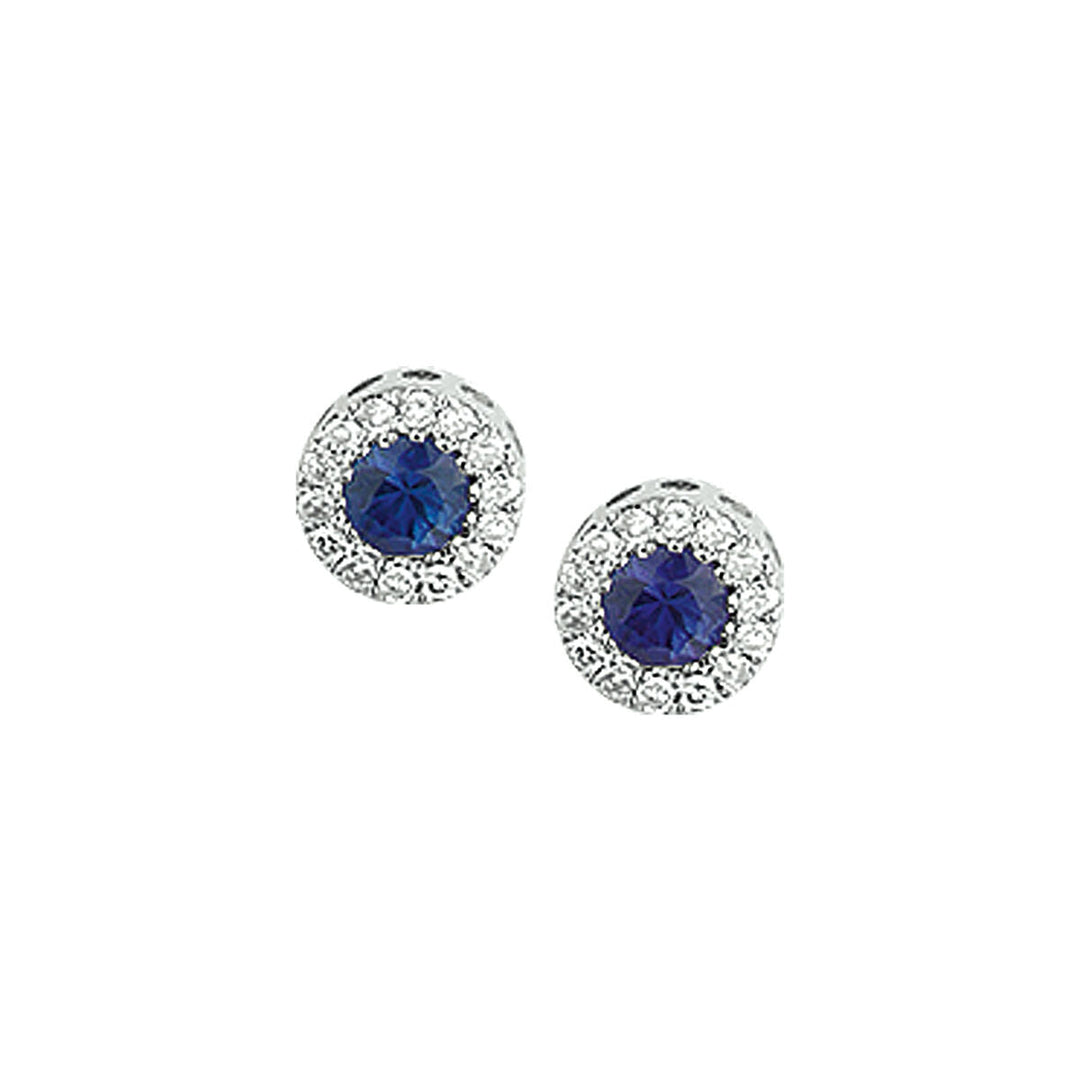 Ohrstecker Saphir und Diamant 0,08 ct (2 x 0,04 ct) h Si Halo 14 K Weißgold