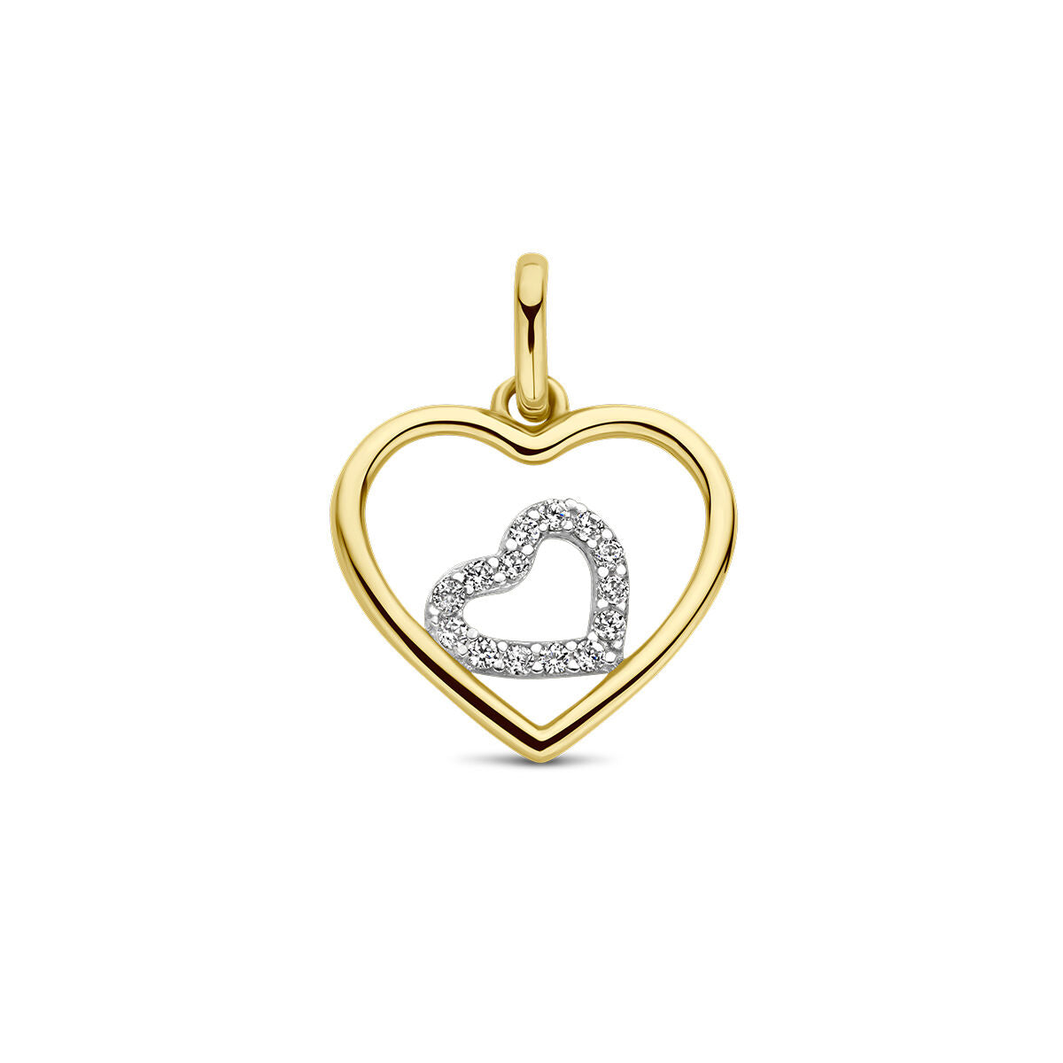 Hänger in Herzform aus 14K bicolor Gold mit weißem Zirkonia-Innenherz