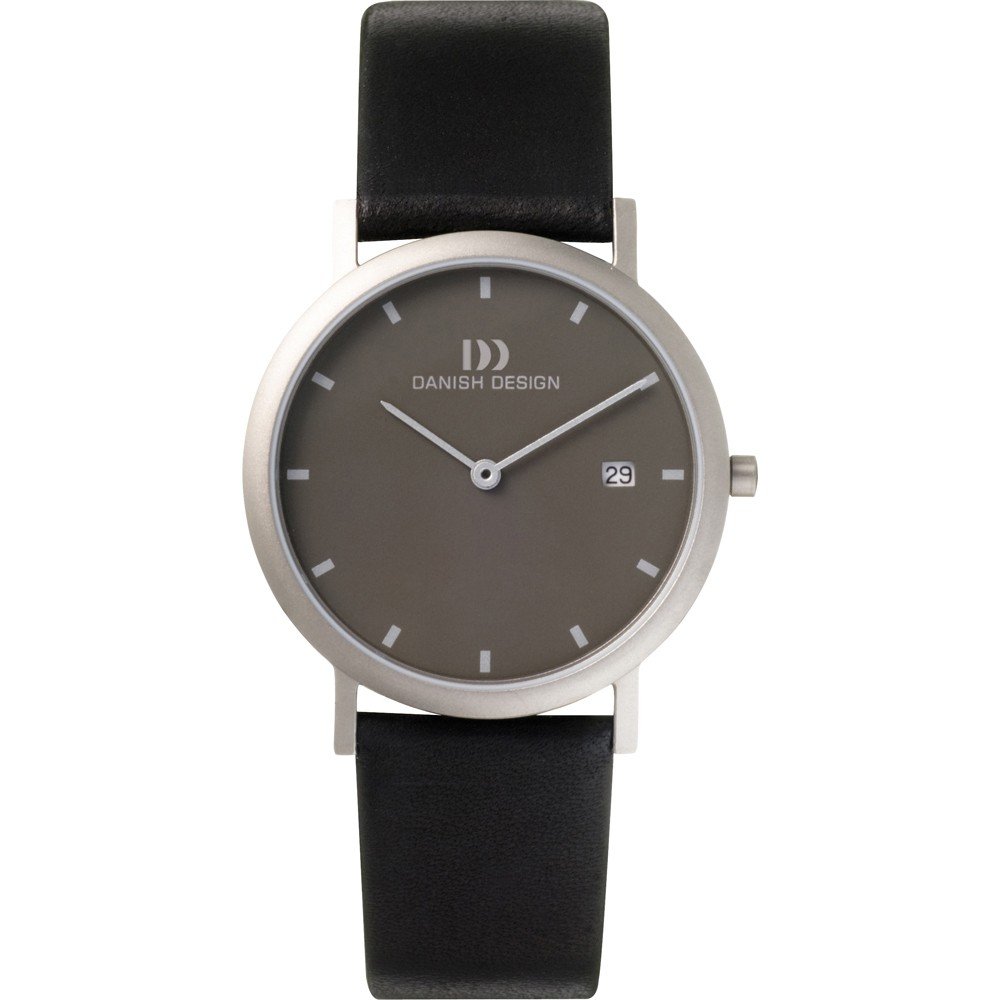 Uhr mit grauem Zifferblatt, Edelstahlgehäuse und schwarzem Lederarmband