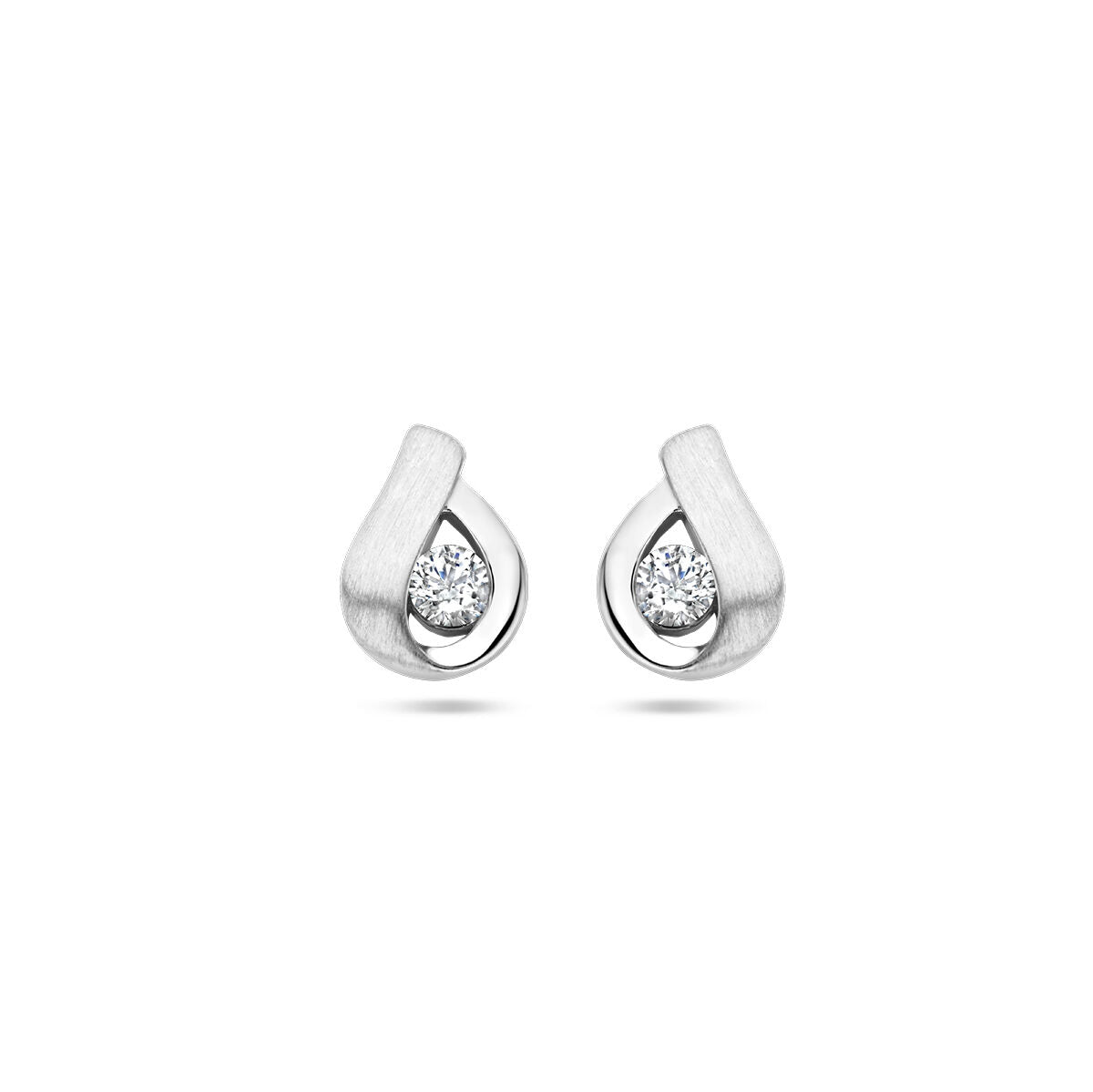 Ohrstecker aus rhodiniertem Silber mit mattem und poliertem Finish sowie Zirkonia-Steinen