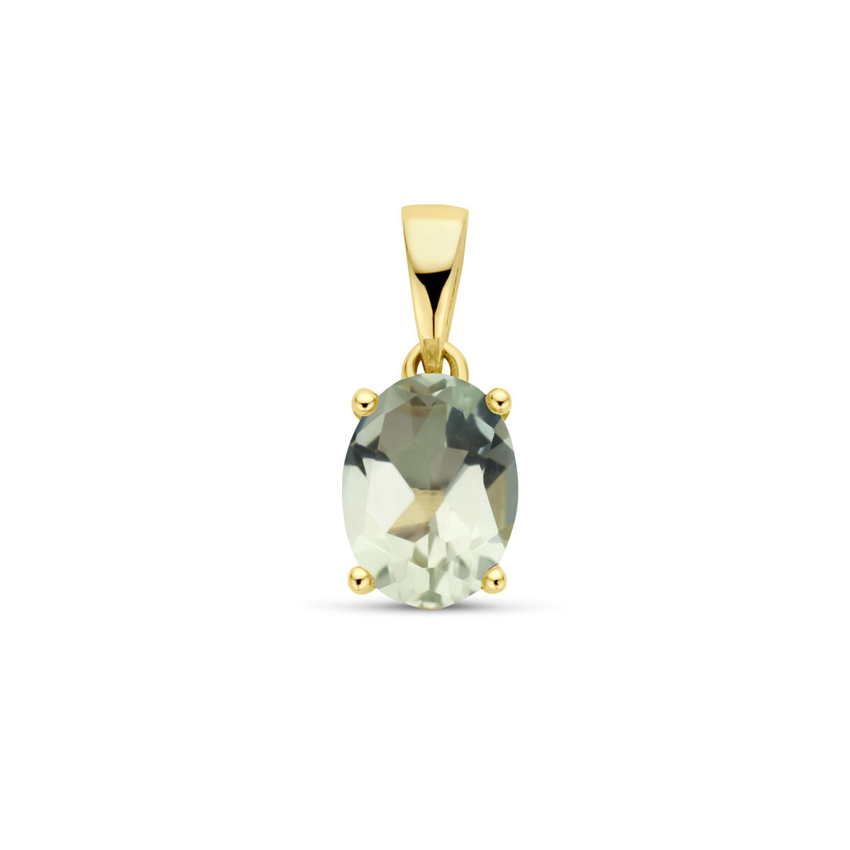 Hänger mit grünem Amethyst in ovaler Form, gefasst in 14K Gelbgold