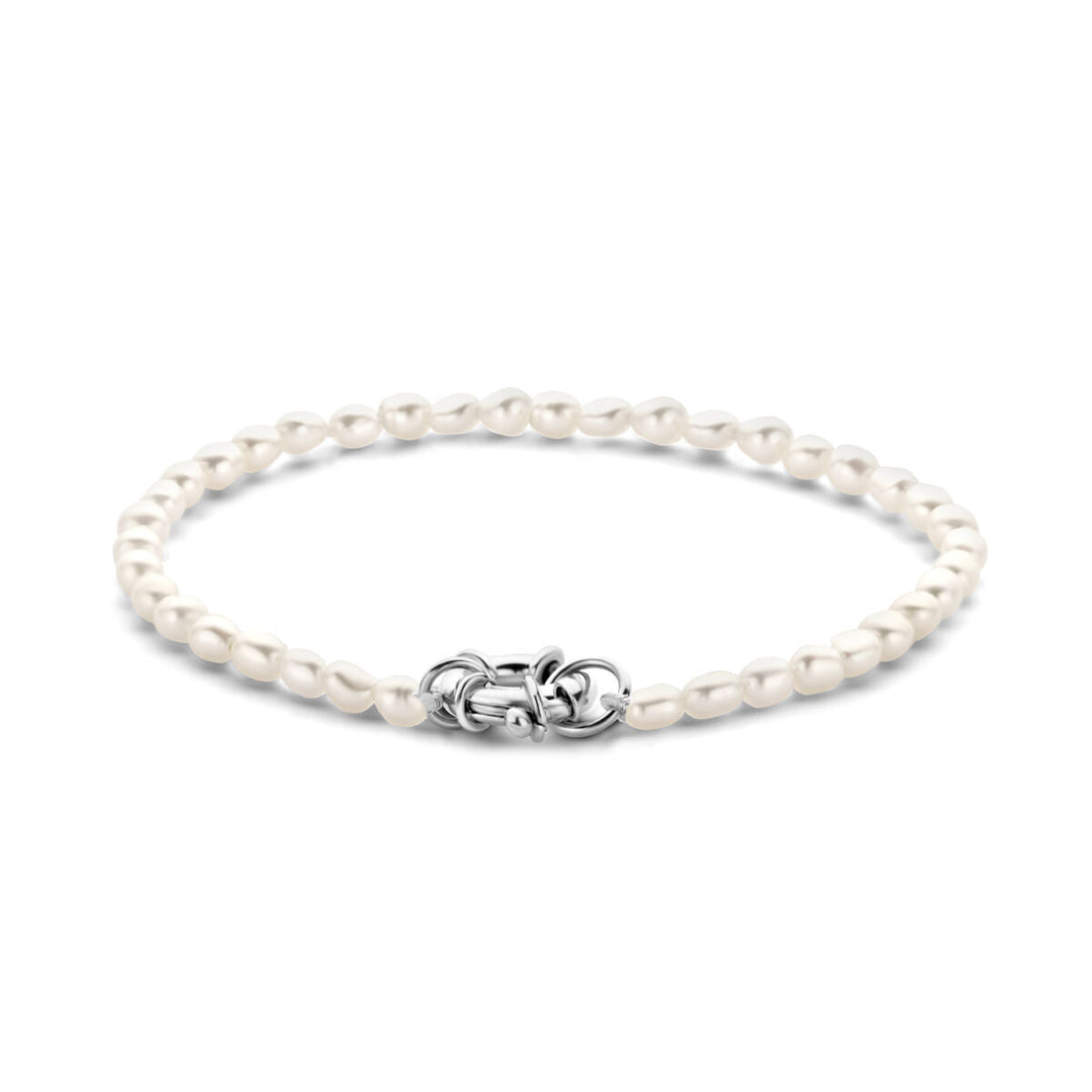 Silberarmband Damen Perle mit großem Federverschluss rhodiniert