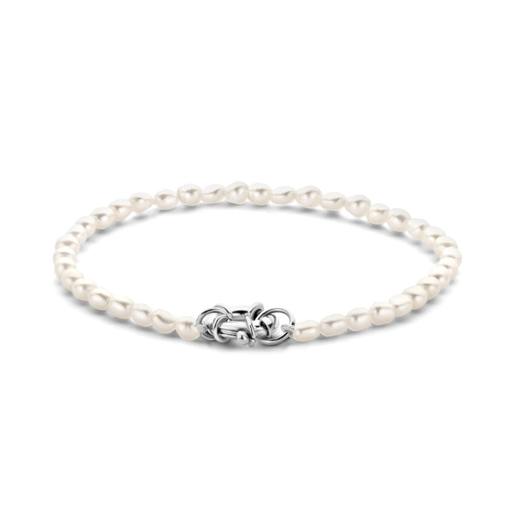 Silberarmband Damen Perle mit großem Federverschluss rhodiniert