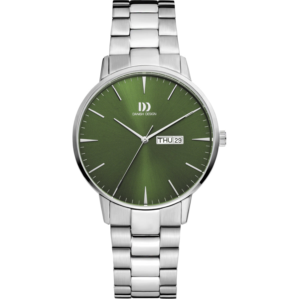 Herrenarmbanduhr mit grünem Zifferblatt und silbernem Edelstahlarmband