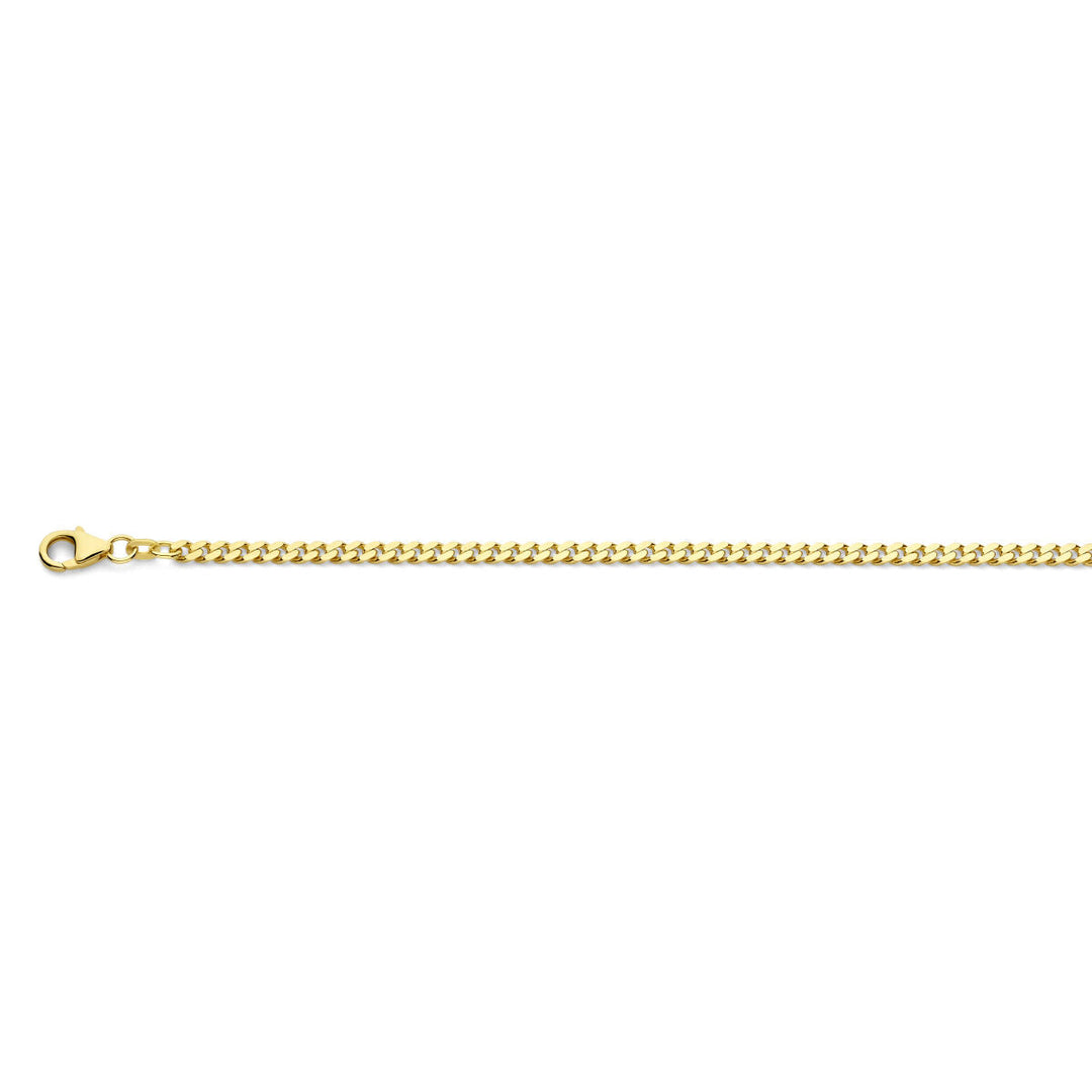 Een massief 14K geelgoud herenketting (gourmette, 3,4 mm, 4-zijdes geslepen) van de Van der Kooij Collectie, met een klassieke look en stevige sluiting op een witte achtergrond.