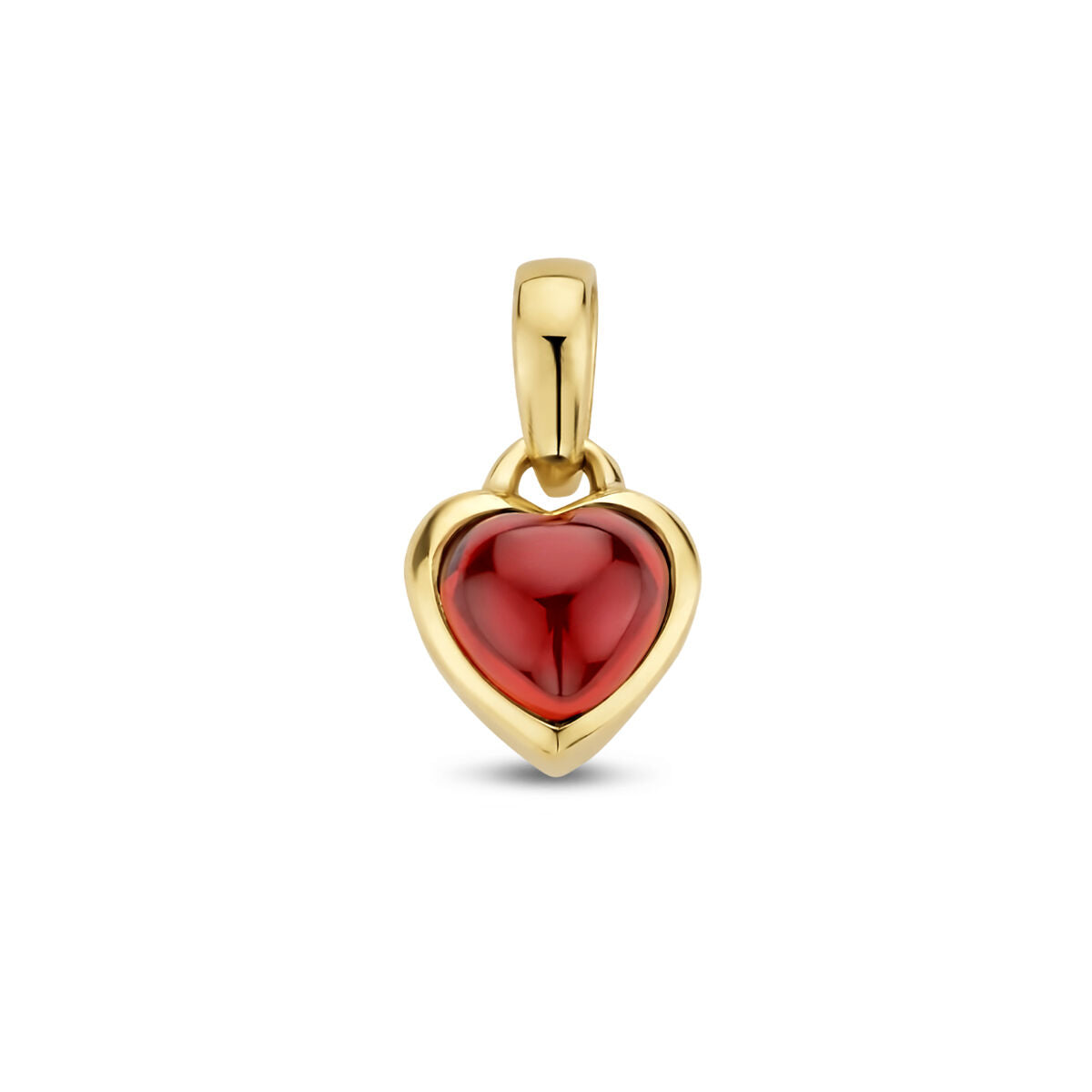 Hänger in Herzform aus 14K Gelbgold mit rotem Granatstein