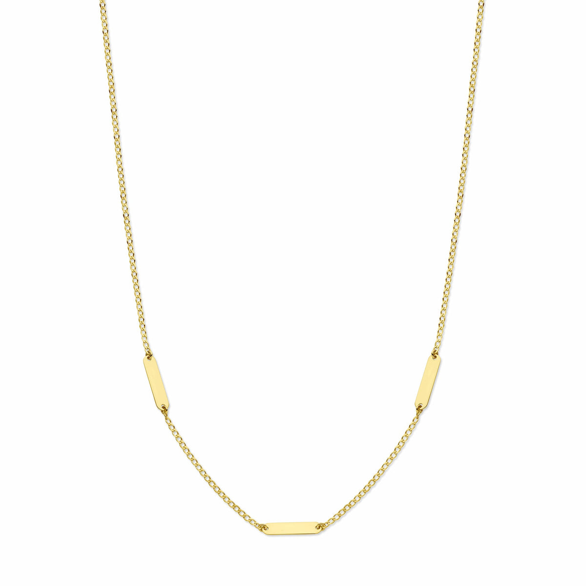 Graviertes Collier aus 14K Gelbgold mit Plättchen und einer Länge von 41 + 4 cm