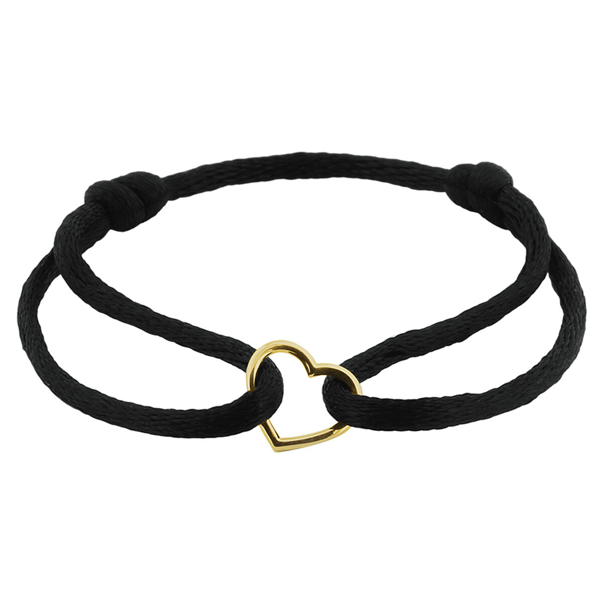 Armband aus schwarzem Nylon mit goldenem Herz aus 14K Gold