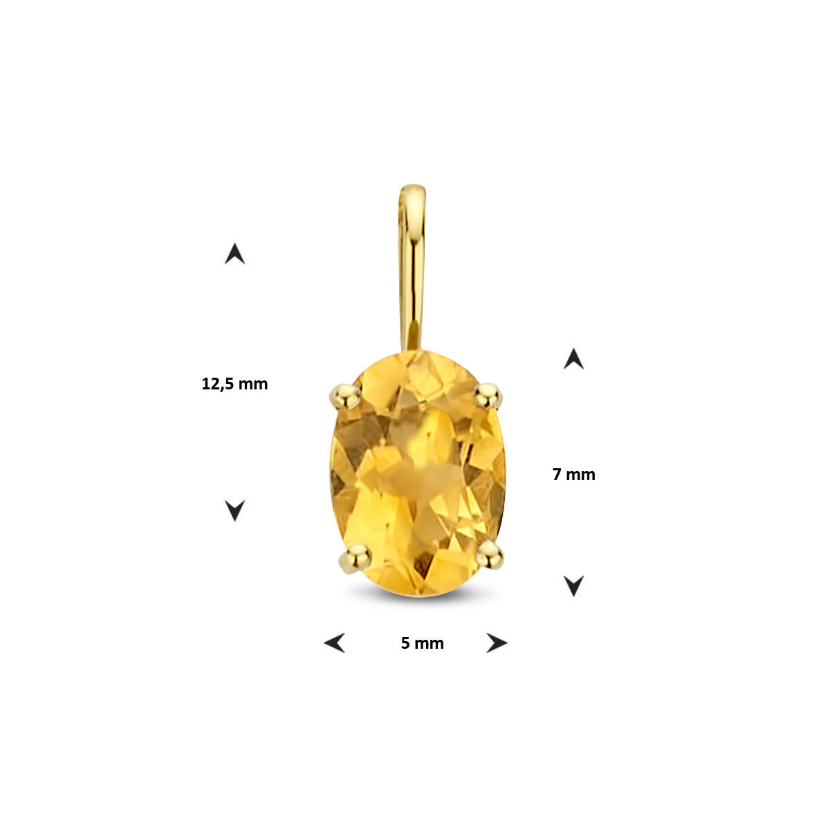De Van der Kooij Collectie hanger citrien 14K geelgoud heeft een ovale gele citrien (12,5 mm x 7 mm x 5 mm) en een eenvoudige gouden bail – een stijlvolle keuze voor dames sieraden.