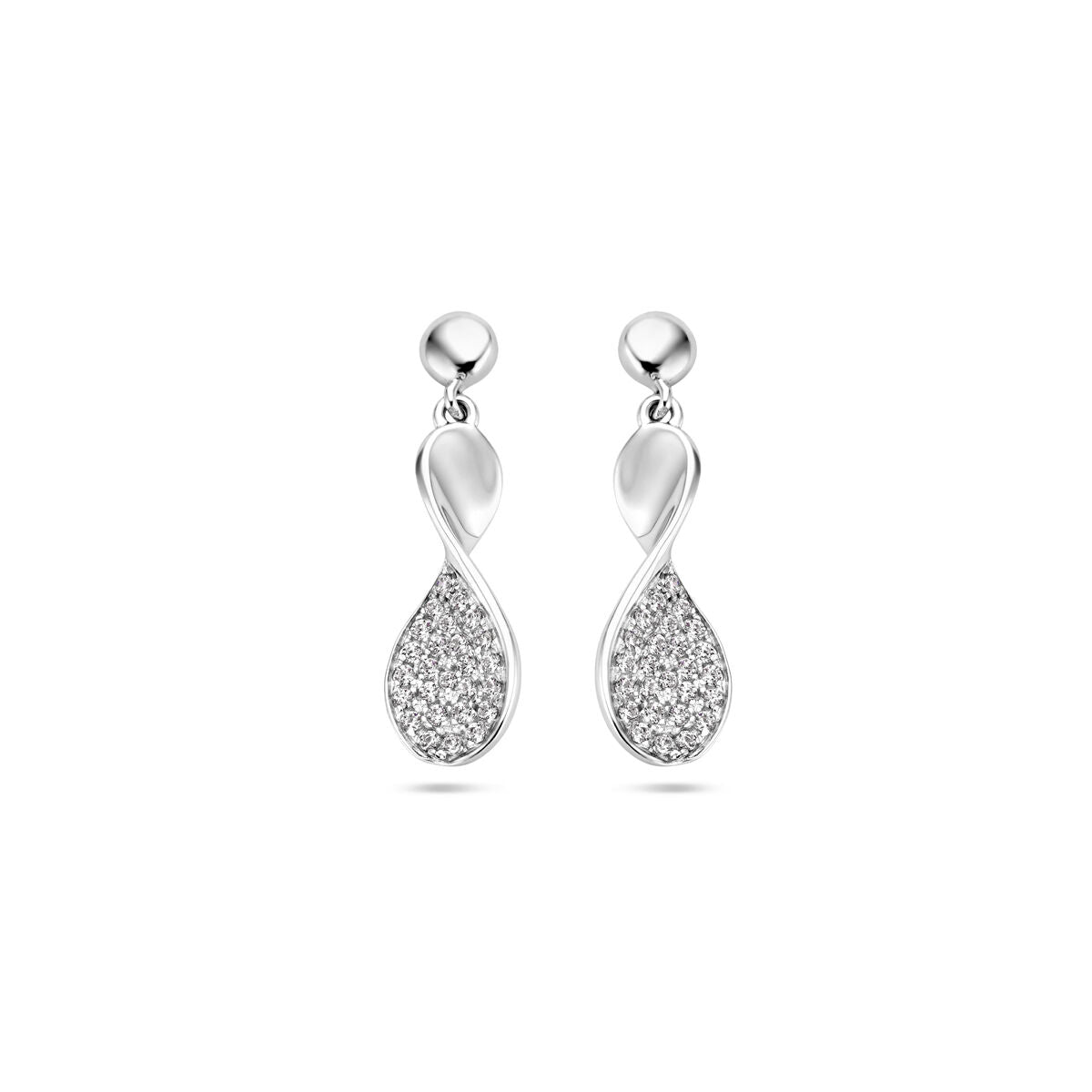 Ohrhänger aus rhodiniertem Silber mit Zirkonia, tropfenförmiges Design und glänzender Oberfläche