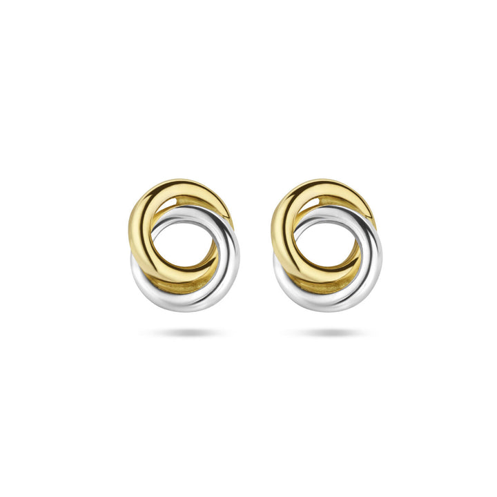 runde Ohrringe, zweifarbig, gestempelt in 14K Gelbgold