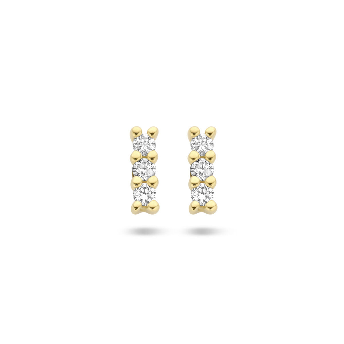 Ohrstecker aus 14K Gelbgold mit zwei Reihen von jeweils drei klaren Diamanten