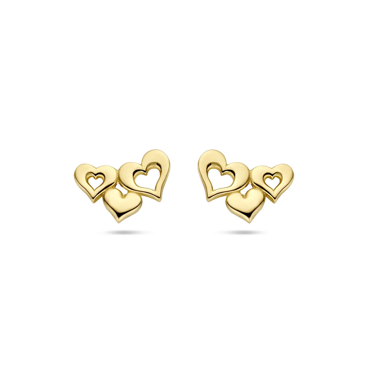 Ohrstecker in Herzform aus 14K Gelbgold mit mehreren ineinanderliegenden Herzen
