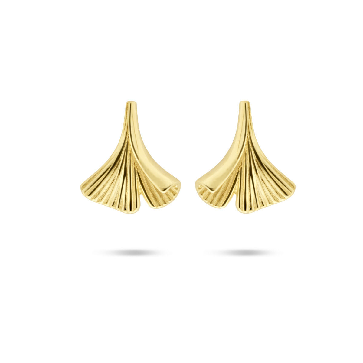 Ohrstecker in Form von Ginkgo-Blättern aus 14K Gelbgold mit feiner Struktur