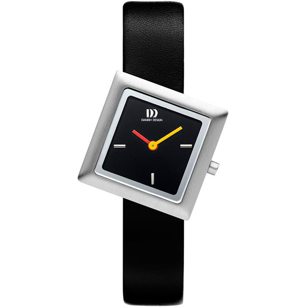 Damenarmbanduhr mit quadratischem Gehäuse, schwarzem Zifferblatt und schwarzem Lederarmband