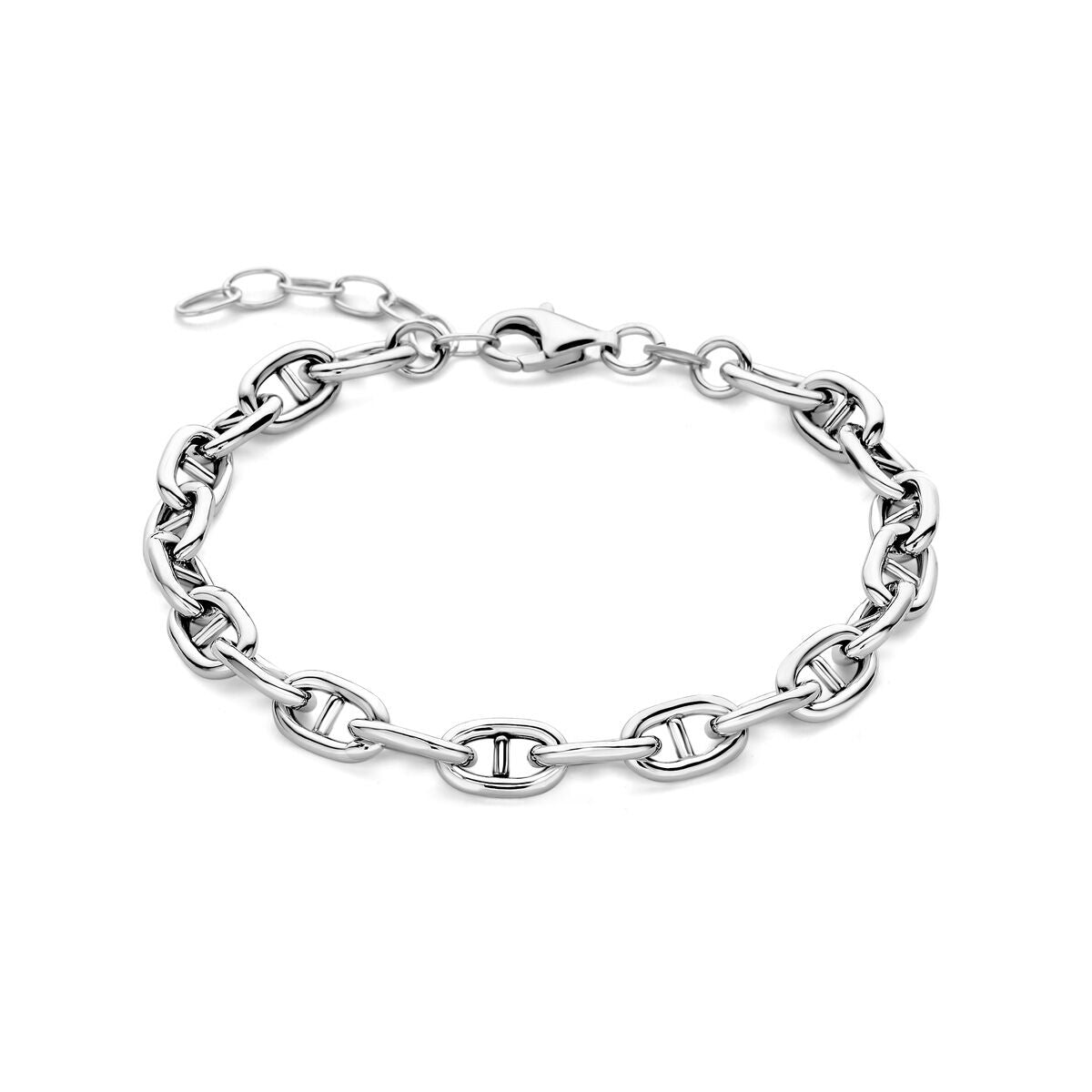 Armband aus rhodiniertem Silber mit runden 6,0 mm Rohren und Verlängerung von 16 + 3 cm
