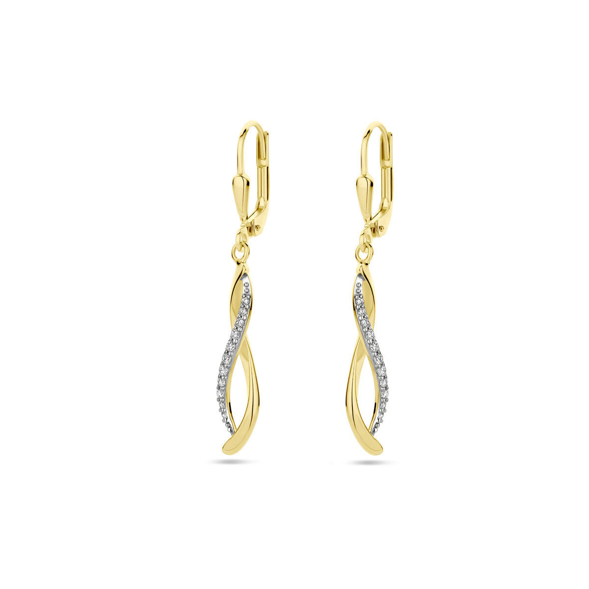 Ohrhänger aus 14K Gelbgold mit Zirkonia in geschwungener Form