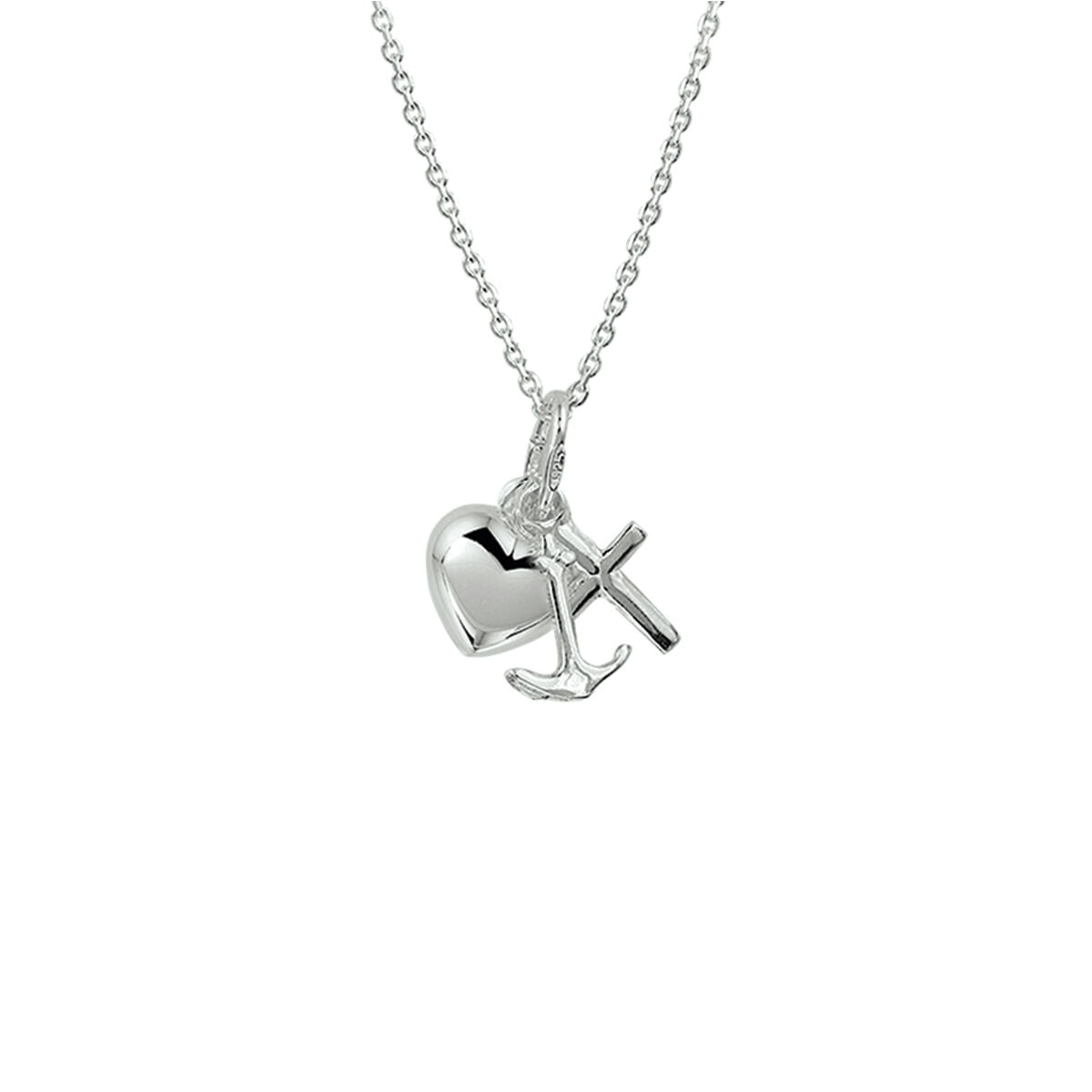 Collier aus Silber mit Anhängern in Form eines Herzens und eines Kreuzes, Länge 41 + 4 cm