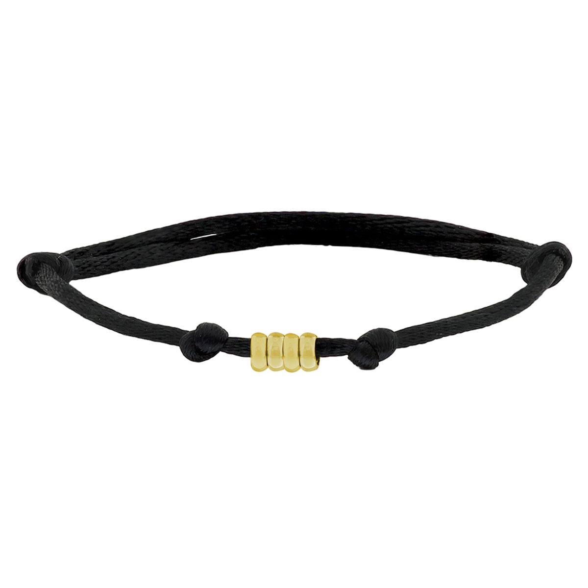 Herrenarmband aus 14K Gold mit schwarzem Gummi- und Nylonband, fünf goldene Elemente in der Mitte