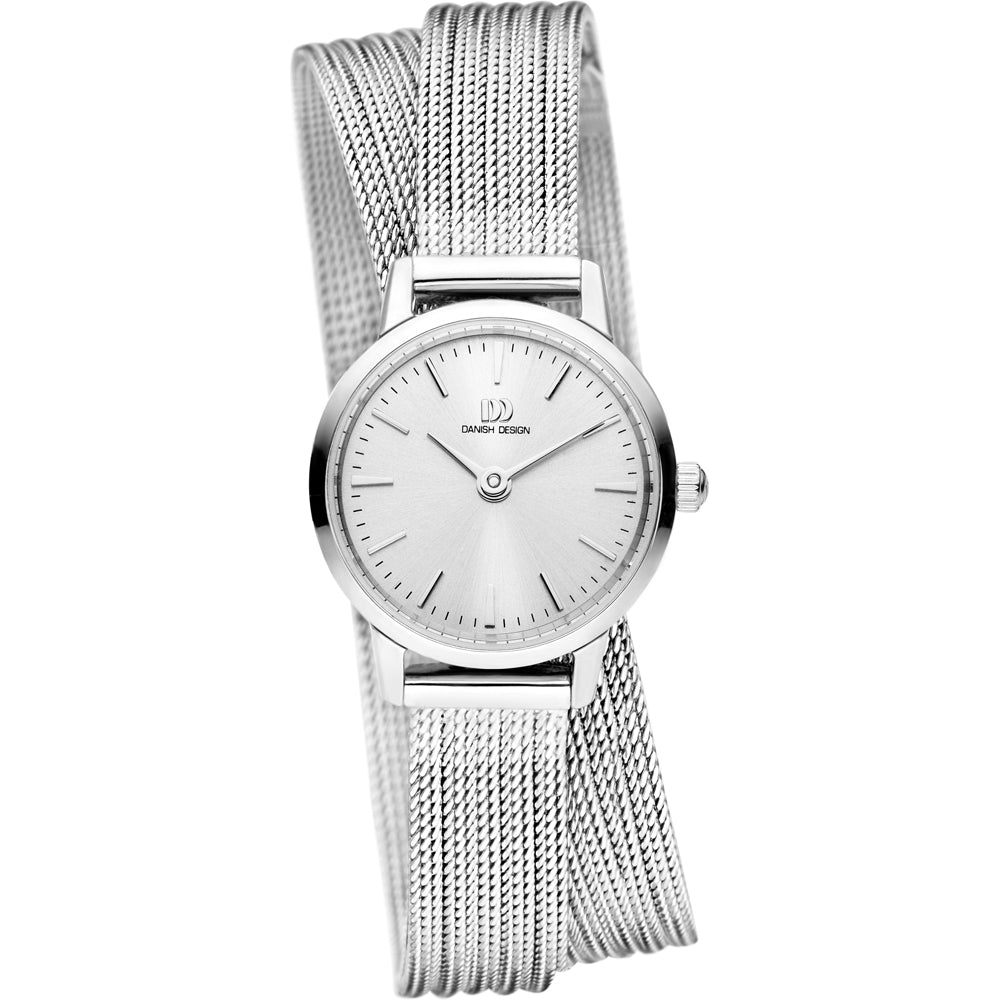 Uhr mit silbernem Gehäuse, silbernem Zifferblatt und silbernem Mesh-Armband
