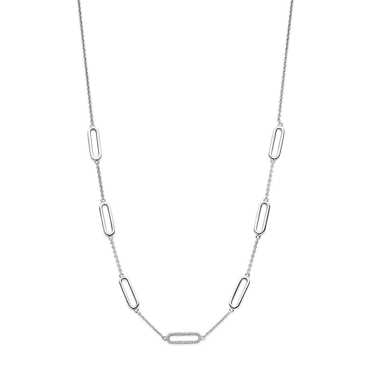 Collier aus rhodiniertem Silber mit Zirkonia und einer Länge von 42 + 3 cm