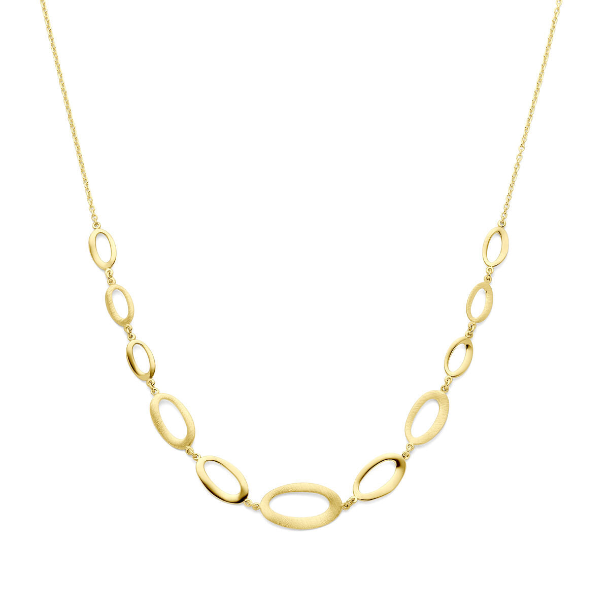 Collier aus 14K Gelbgold mit polierten und matten ovalen Elementen, Länge 42 + 2 cm