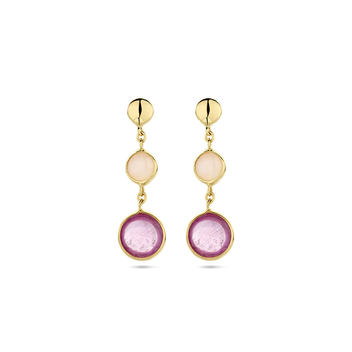 Ohrhänger aus 14K Gelbgold mit rosa Rubin und rosa Opal in runder Form